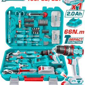 TALADRO PERCUTOR INALAMBRICO 1/2" 20V 66NM + 1 BATERIA 2.0AH + CARGADOR + 166 HERRAMIENTAS INDUSTRIAL SUPER TOTAL